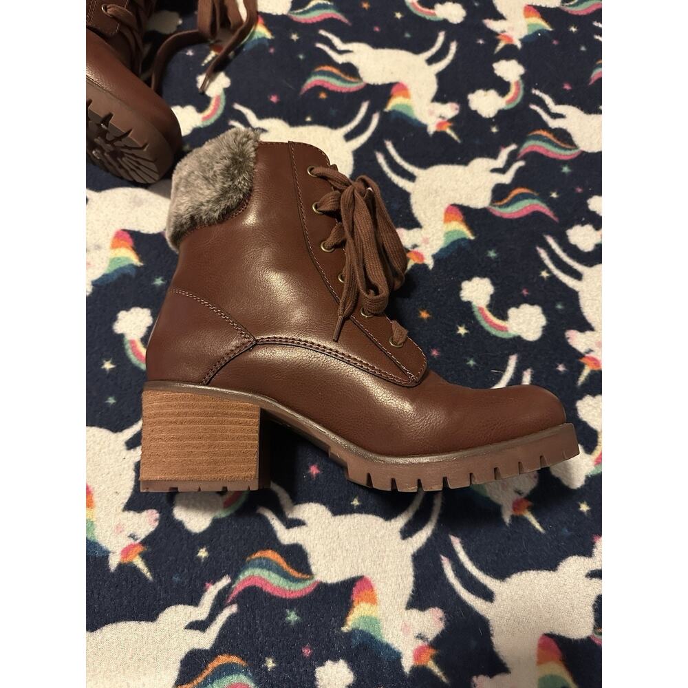Women’s Size 10M Dress Boot Faux Fur Trim Mia Brown (stitch Fix) Worn 1x - Picture 6 of 11